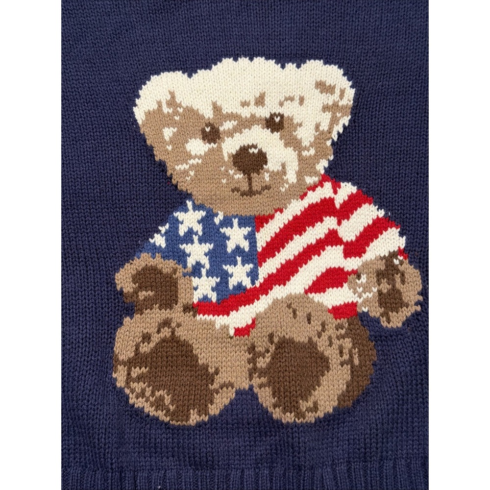 Grayson Threads Navy Blue American Flag Bear Crop Sweater Women's Size Large - Picture 2 of 6